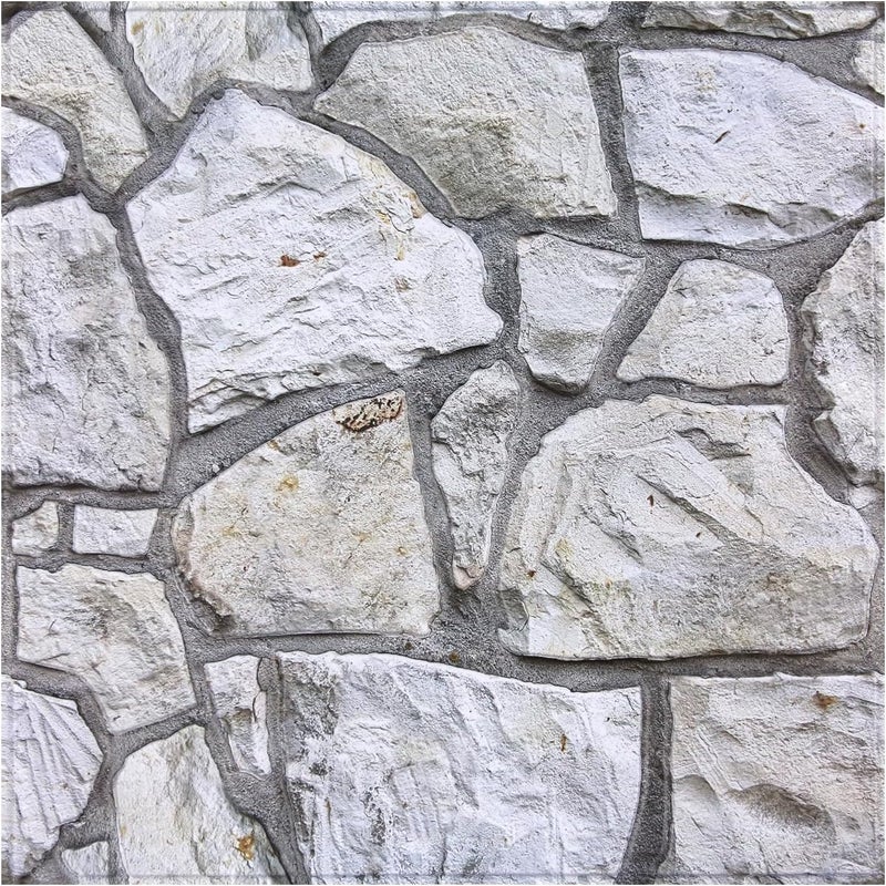 COMSTICKC 3D Faux Stone Wall Panel Peel and Stick Wall Tiles, 10 Pcs of 12"X12", Ultra-Light Thin PVC Rock Adhesive Fake Stone Paneling Backsplash Interior Decor (Gray) - Image 1